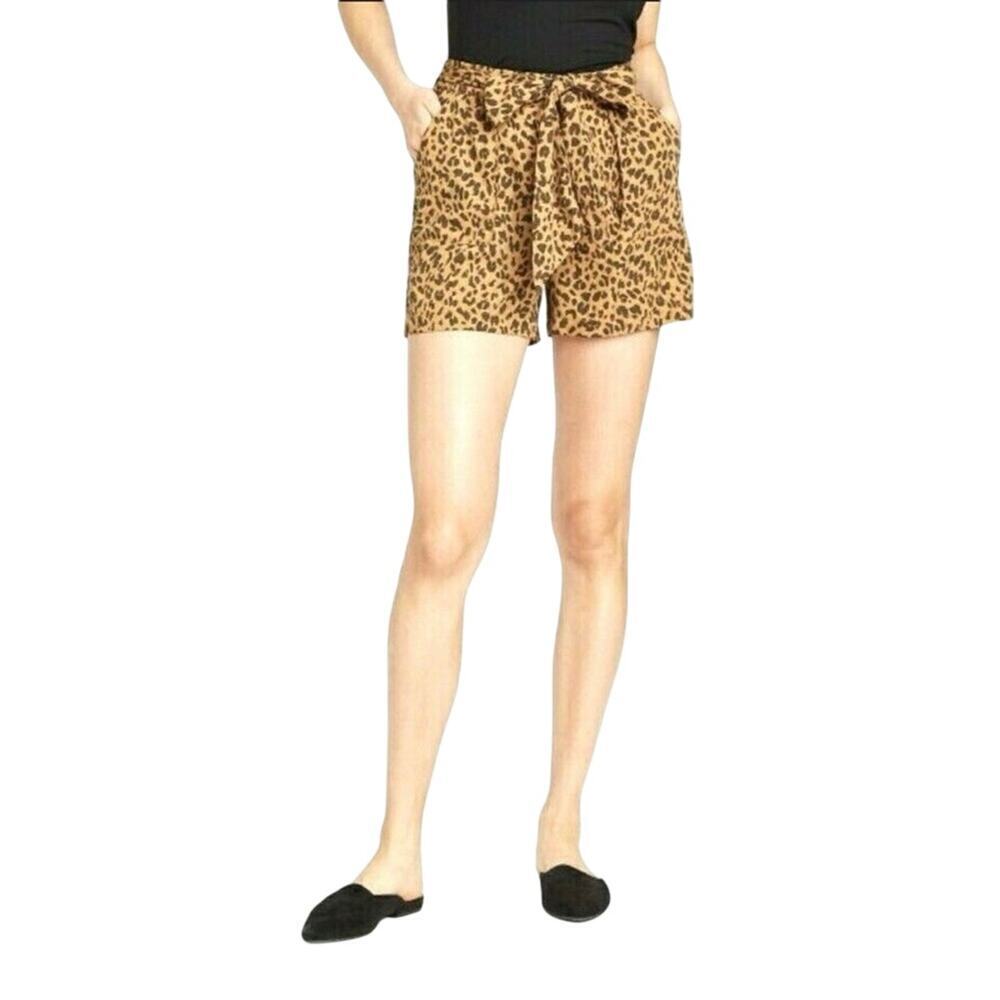 A New Day Leopard Print High Waist Tie Shorts Brown Size Large
